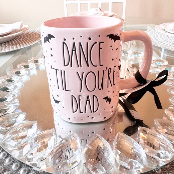🖤 DANCE TIL YOUR DEAD Pink Skeleton + Bat Rae Dunn Halloween Mug NEW - Picture 3 of 7